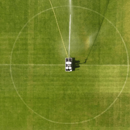 Long reach irrigation system used on football pitch