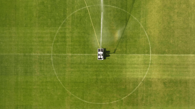 Long reach irrigation system used on football pitch