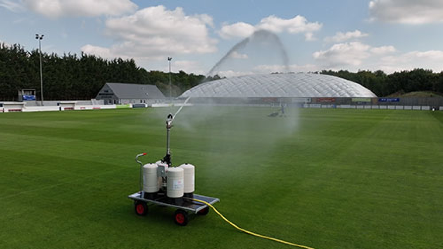 Portable irrigation system on a football pitch