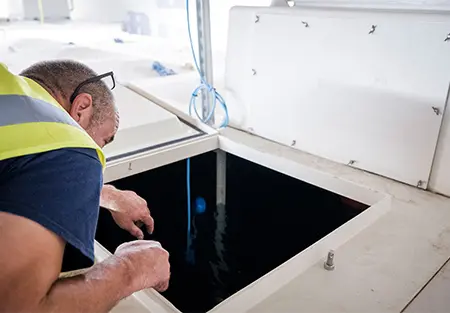engineer inspecting a cold water tank